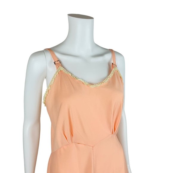 Vintage 70s Peach Dress Slip Handmade Lace Trim Lingerie - Picture 3 of 10